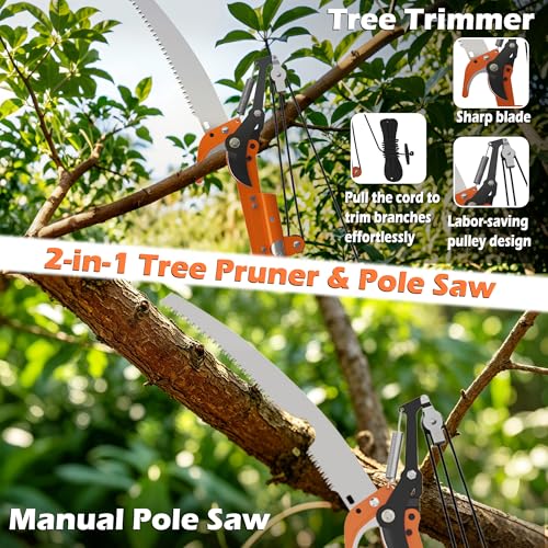5-29 FT Extendable Manual Pole Saw, Tree Trimming Pruner with Flip & Screw Dual Lock, Adjustable Long Handle High Reach Cutter for Yard & Garden - size: 5-29FT