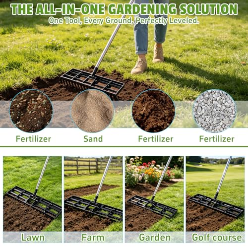 Modular Lawn Leveling Rake, 30”x10” Expandable Stainless Steel