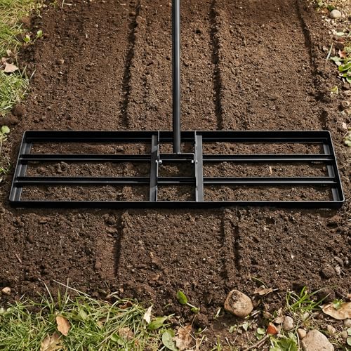 36" x 10" Lawn Leveling Rake, Heavy Duty Landscape Rake with 69" Handle, Non-Slip Grip & Flat Head, Space-Saving Lawn Level Tool for Garden, Backyard, Golf Course & Sports Field (Black) - color: Black