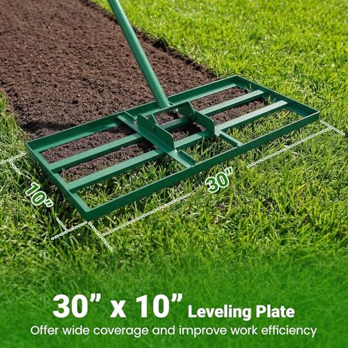 Goplus Lawn Leveling Rake, 30" x 10" Heavy Duty Level Lawn Tool w/ Ergonomic Handle for Soil, Effort-Saving Landscape Rake for Garden, Backyard, Golf Course, Farm, Pasture (Green) - color: Green