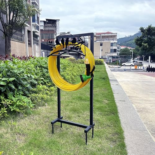 Garden Hose Holder Freestanding with 4 Spikes, Detachable Heavy Duty Water Hose Holders Stand, Reinforced Garden Hose Storage Rack for Lawn & Yard, Black2