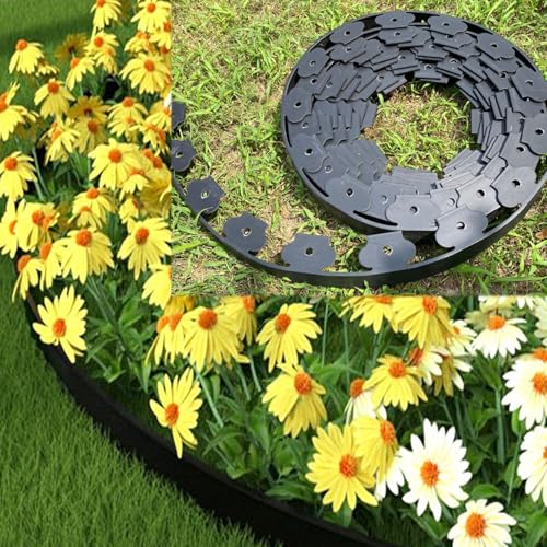 Garden Edging, 16.4 Feet Landscape Flower Bed Edging Borders with 15 Pieces Landscape Fixing Spikes, 2 Inches Tall in Edging (16.4 Feet X 2 Inches)