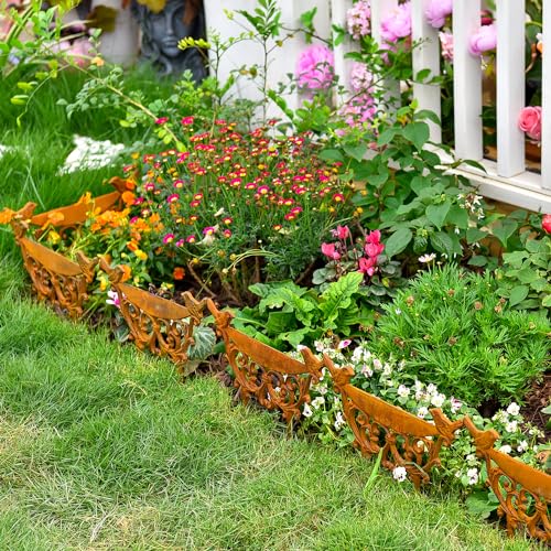 Sungmor Cast Iron Garden Edging Border, 9.9 Inches Tall, 4 Pack Rust - color: Full Rusted - 10inch Tall