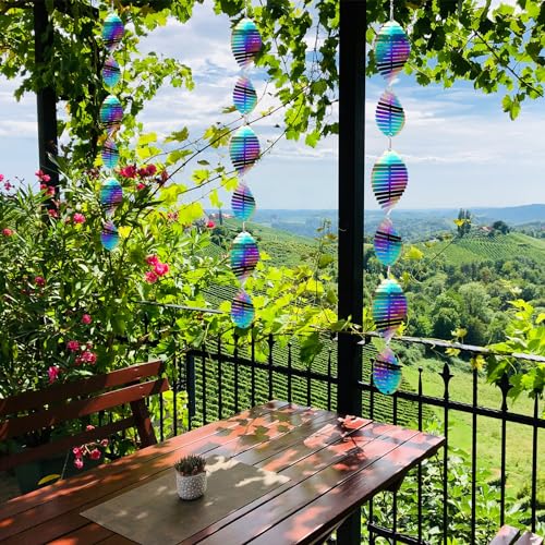 Wind Spinners Outdoor Garden Decor Gifts for Women Men, Rainbow 3D Reflective Metal Wind Spinner, Stainless Steel Hanging Ornament for Yard Outside Patio Porch - color: Colorful Fishbone(4 Set)