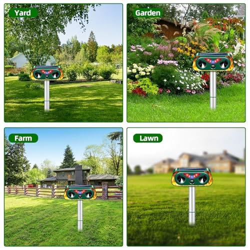 Upgraded Solar Animal Repellent Ultrasonic Outdoor Cat Deterrent Deer Repellent Devices,Waterproof Dog Repeller with Motion Sensor,Flashing Lights,Scare Squirrels Rabbits Raccoons Skunks Garden,2 Pack
