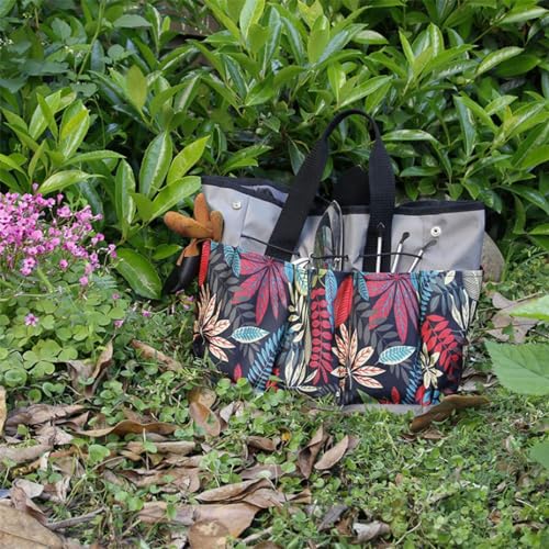 Garden Tool Bag Maple Leaf Gardening Bag with 8 Pockets Canvas Garden Tote Bag Women Men Garden Plant Tool Storage Bag (Tools NOT Included) - color: Flower