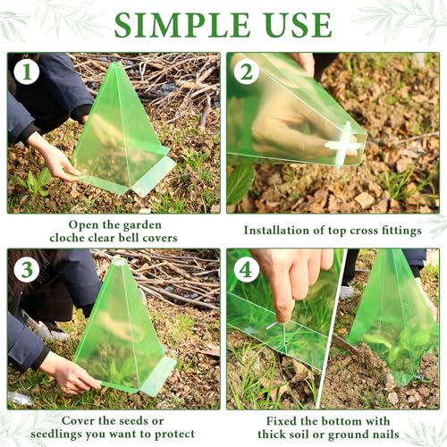 Reusable Plastic Garden Cloches, 7.8" x 11" Mini Greenhouse, 1.2mm Thick Clear Bell Covers with Metal Stakes Against Sun, Frost, Snails, Plant Protector (20pcs-Green) - size: 20pcs-green