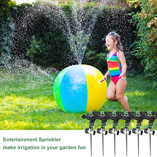 6 Pieces Pulsating Sprinklers with Metal Spike, Adjustable Rotating Impact Sprinkler Large Area Coverage Sprinklers for Yard Lawn Garden Above Ground Sprinkler System (Black and Green)