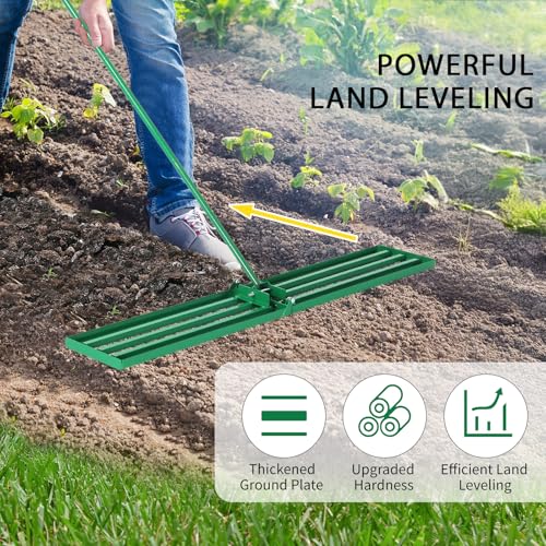 VINGLI Iron Lawn Leveling Rake 36in for Soil Sand Composs, Extended Handle, 180°Rotation Head, with All Handwares, for Yard Garden Golf Field, Green (36in) - color: 36in