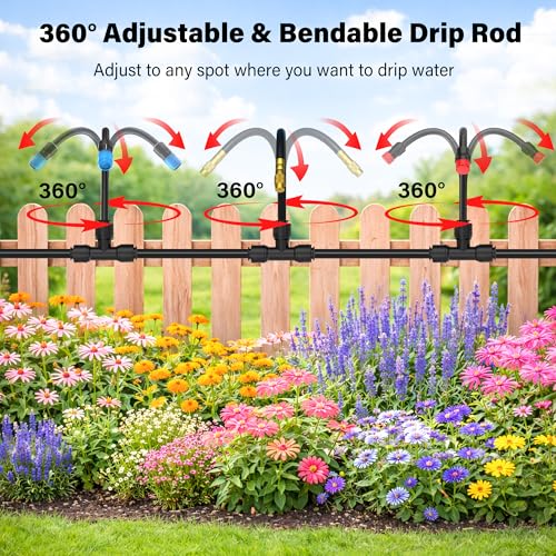 MIXC 2026-Upgrade 360° Adjustable Drip Irrigation System Kit, 200FT Bendable Watering Misting System with 3 Spray Nozzle Types, 1/2"(50FT) & 1/4"(150FT) Tubing for Garden Raised Bed Lawn & Greenhouse - size: 50FT Main Tube+150FT 1/4" Tube+40pcs Emitters
