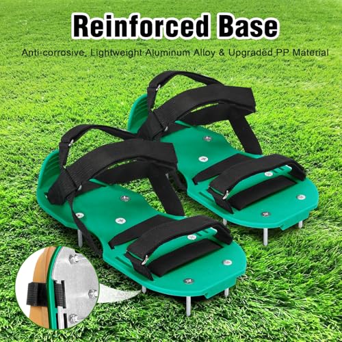 MOFEEZ Lawn Aerator Shoes for Grass - Pre-Assembled Grass Aerator Shoes for Lawn - Soil Yard Aerator Tool for Aerating Patio Garden, Green, Medium - color: Green, size: Medium