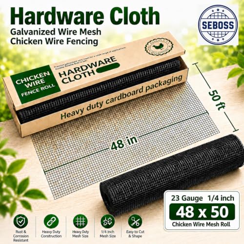 SEBOSS Black Hardware Cloth 1/4 inch Mesh Wire Fencing 48" x 50' 23-Gauge - size: 1/4 inch 48''x50'