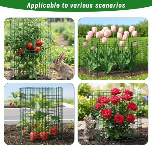 Plant Protectors from Animals - DIY Reusable Plant Cages for Outdoor Plants, Square Mesh Plant Covers Kits, 12"x12" Panels (6/18/30 Pcs) (6, Dark Green)