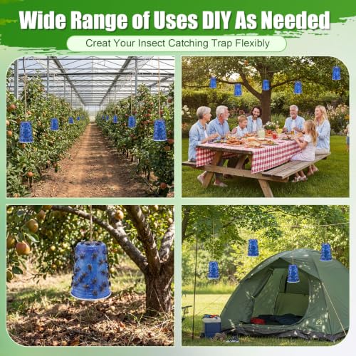 Qualirey Sticky Coating Brushable 8 oz Transparent Trap Gel Brush-on Sticky Insect with 12 Deep Blue Cups and 39 ft Jute Rope, DIY Hanging Fly Trap Kit for Patio Garden Porch and Outdoor