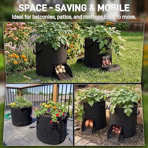 Mulctun 5Pcs 20 Gallon Potato Grow Bags, Grow Bags with Harvest & Visible Windows,Potato Bags for Growing Potatoes with Sturdy Handles,Potato Growing Containers for Growing Potatoes Vegetables - size: 5 Pcs
