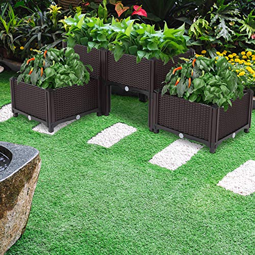 Raised Garden Beds, Planter Box, Self-Watering Plastic Planter for Indoor Outdoor Vegetables, Fruits, Potato, Flowers (4 Pcs) - size: 4 Pcs