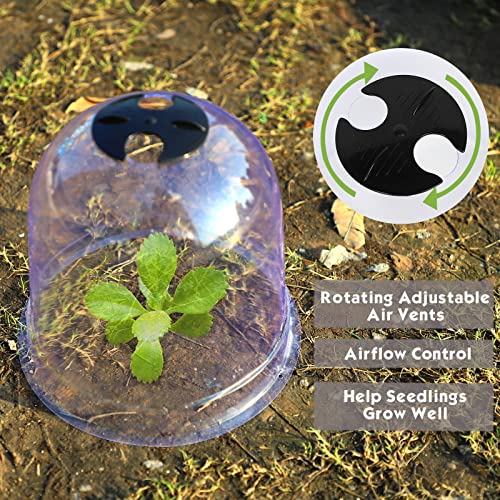 MorTime 6 Pack Garden Cloche Plant Dome, 7.3" D x 6.9" H Plastic Plant Bell Cover Reusable Mini Greenhouse with 18 Ground Securing Pegs & 10 Plant Labels for Outdoors Frost Freeze Protection