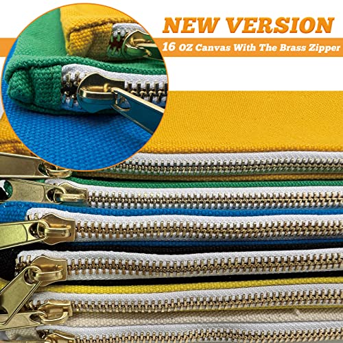 Canvas Tool Bag Zipper Pouch, 6 Pack 12.5 x 7-Inch - color: Olive, Orange, Blue, Yellow, White, Black