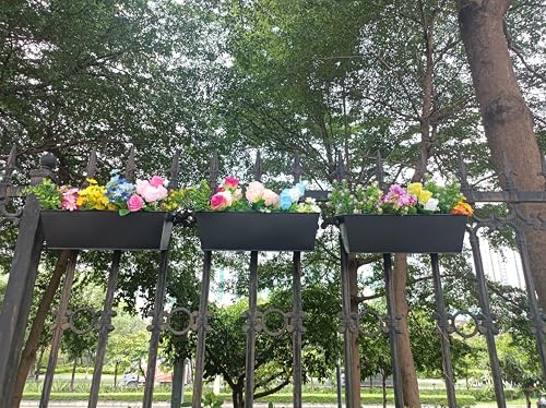 3 Pcs Large Hanging Flower Pots for Railing Or Fence 16 Inch Railing Planter Box for Any Balcony, Porch or Deck Countryside Style Window Planter Boxes Are Perfect to Herbs & Flowers for Garden (Black) - color: Black-3pcs