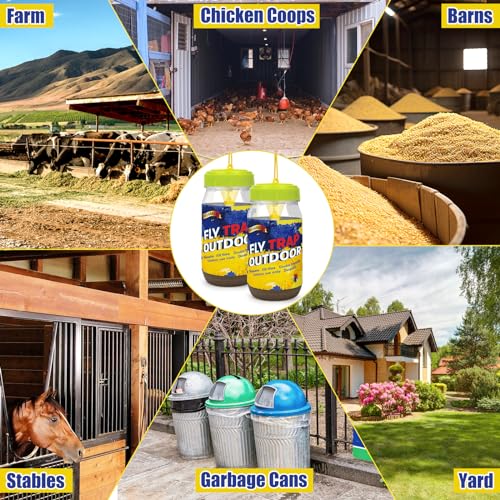 Glovv 2 Pack Reusable Fly Traps Outdoor for Patio with Bait Refill, Haning Fly Jar Trap Gnat Catcher Killer for Outside, Filth Flies Insect Bug Control to Repellent Fruit Fly for Ranch, Yard - size: 2 pack1