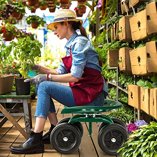 LDAILY Garden Seat with Wheels 11"-16" Adjustable Height for Lawn Planting - color: Green