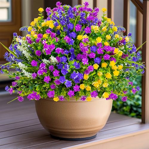 AXYLEX Artificial Flowers for Outdoors, 12 Bundles Fake Plants (Multi) - color: 12 Pcs - Magenta+purple+yellow+lavander