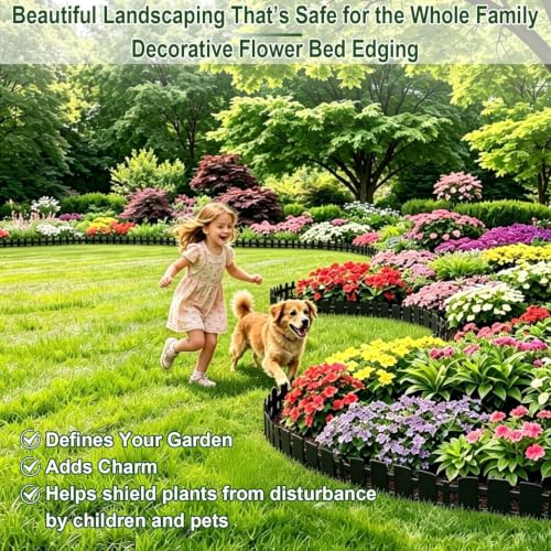 Garden Edging Border 50FT, 4.5 in Black Picket Fence Border for Lawn & Yard - size: 50FT-4.5inch-BLACK
