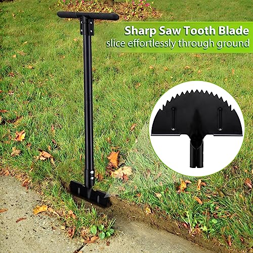 Lawn Edger Tool, Half Moon Edger and Sharp Round Saw Tooth Blade, Wide Footstep, Manual Edger Landscaping Tools for Sidewalk, Border, Garden, Grass, Heavy Duty full Metal Edging Tool 37” Long Handled