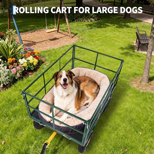 Garvee 1500 LB Heavy Duty Garden Wagon Cart, Outdoor Metal Utility Trailer - color: Green, size: 1500 Lbs