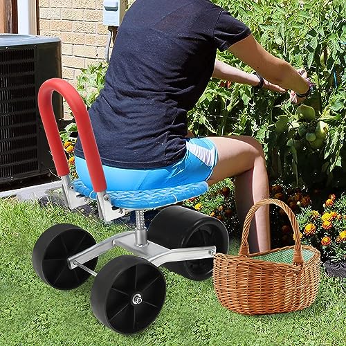 ZHISHUAI- Garden Cart Rolling Seat, 360° Rotating Garden Seat w/Adjustable Height, Outdoor Rolling Work Seat Gardening Helper for Orchard Farmland Picking