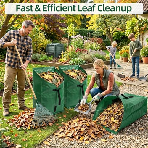 3 Pack 60 Gallon Leaf Collector Bags, Heavy Duty Leaf Pick Up Tool with Fiberglass Support Frame, Reusable Lawn Leaf Pickup Bags, Collapsible Yard Waste Bags for Leaf Cleanup Grass Clippings Debris