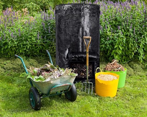 34 Gallon Garden Compost Bin Bag, Reusable Organic Fertilizer Fermented Bag with Lid,Collapsible Leaf Lawn Bags Gardening Container (Black) - color: Black, size: 34 gallon
