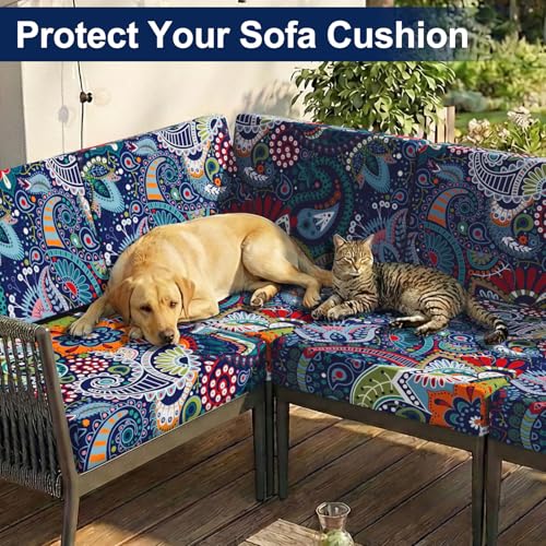 Smiry Waterproof Patio Cushion Covers, Stretch Outdoor Furniture Covers - color: Blue Green, size: 14PCS