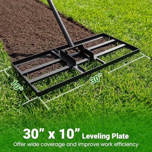 Goplus Lawn Leveling Rake, 30" x 10" Heavy Duty Level Lawn Tool w/ Ergonomic Handle for Soil, Effort-Saving Landscape Rake for Garden, Backyard, Golf Course, Farm, Pasture (Black) - color: Black
