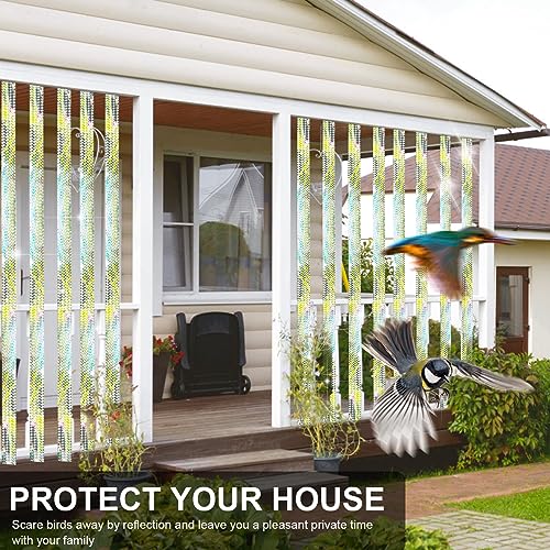 4 Pieces Bird Scare Tape Ribbon,4 * 328 Feet Reflective Tape Keep Birds Away Outdoor,Double Side Bird Flash Tape, Scare Geese, Pigeon, Duck, Woodpecker, for Outdoor, House, Garden, Patio, Orchard