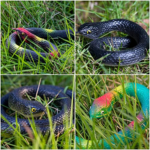 Rubber Snakes to Keep Birds Away - 4 PCS Realistic Fake Rubber Snake for Garden Props to Scare Birds, Squirrels and Mice