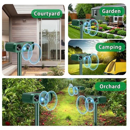 2 Packs Deer Repellent Devices 2026 Solar Power Animal Repeller with Motion Sensor & Ultrasonic Sound, Outdoor Animal Deterrent Devices for Garden Yard Patio to Repel Deer Cat Rabbit Raccoon Dog