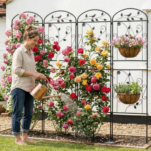 4 Pack Garden Trellis for Climbing Plants, 71 x 20 inch Rustproof Heavy Duty Metal Trellis for Climbing Rose Vine Clematis, Perfect for Premium Patio Decor & Luxury Outdoor Garden Design, Silver Gray