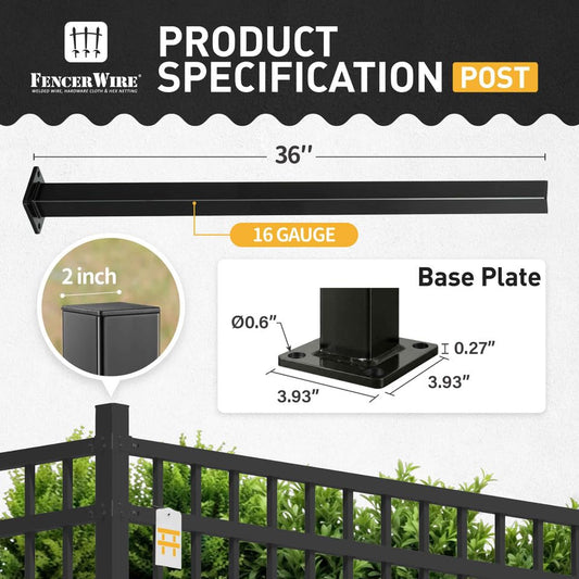 Fencer Wire 3 FT Metal Fence Post with Flange, Heavy Duty 16 Gauge Outdoor Patio Steel Fencing Border Post with Base Plate and Cap, Anti-Rust 2” Diameter Decorative Garden Flange Post, Single - color: Pack of 1, size: 3 FT