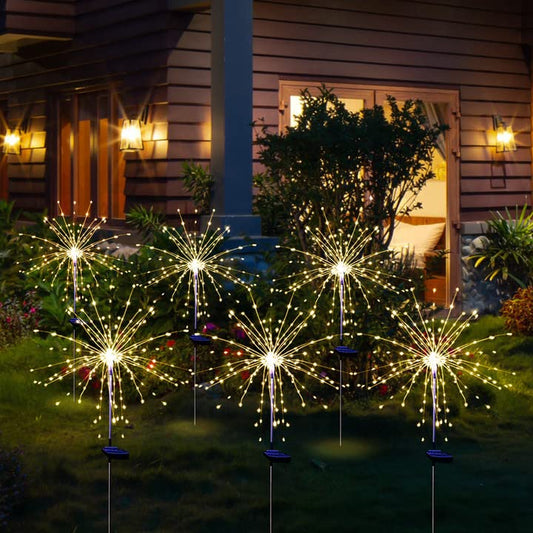 Christmas Solar Garden Firework Lights Outdoor Waterproof 6 Pack Solar Powered Art Stake Twinkle Lighting for Outside Decor, 120 LED Warm White - color: Yellow, size: 6 PACK 120 LEDS