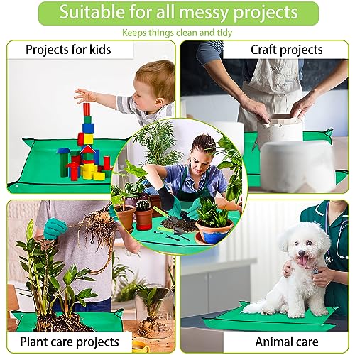 WNJ Plant Repotting Mat for Garden, 2 PCS Waterproof Potting Mats, Foldable Indoor Plant Mat, Portable Mini Garden Tool Set, 12 PCS Succulent Garden Tool Set,Square Garden Potting Tray,Gifts for Women