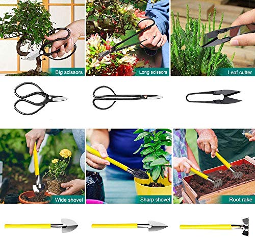 MOSFiATA Bonsai Tools Set 13Pcs, Bonsai Essentials with PU Leather Bag, High Carbon Steel Succulent Trimming Kit, for Pruning, Raking, Training Plants, Ideal Gardening Gifts - size: Bonsai Tools 13Pcs