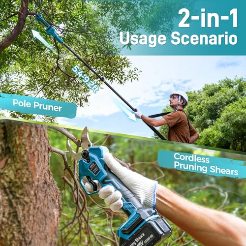 1.6" 2-in-1 Electric Pruning Shears Cordless with 2x4.0Ah Batteries - color: Blue