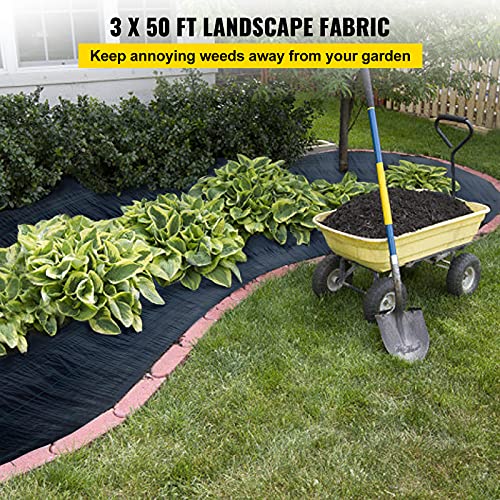 Happybuy 3FTx50FT 5OZ Garden Weed Barrier Landscape Fabric Heavy Duty, Weed Control Fabric for Garden, Weed Blocker Fabric, Geotextile Fabric Under Gravel, Driveway Fabric, Weed Mat Cloth Ground Cover - size: 3FTx50FT-5OZ