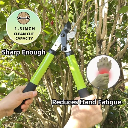YRTSH Garden Shears Set, 2-Piece Pruning Loppers & Pruners with Gear System