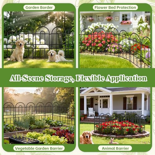 Tall Garden Fence, 32in(H) x 8.25ft(L), 9 Pack Black Metal Fence