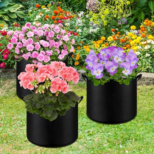 6-Pack 5 Gallon Grow Bags - 300G Heavy Duty Aeration Fabric Pots with Handles,Thickened Nonwoven Planter Bags for Vegetables Flowers Fruits - color: Black, size: 5 Gallon
