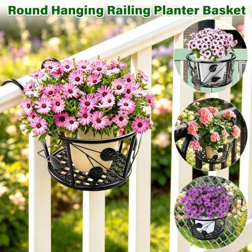 3 Pack Round Hanging Railing Planters,Indoor Porch Railing Planters