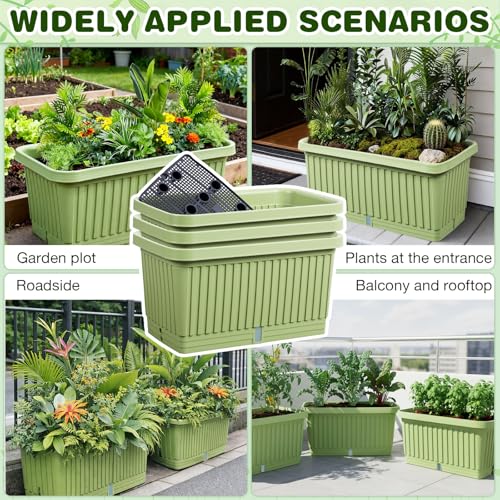 3 Pcs Large Rectangular Planter Boxes Outdoor, Green, 20 Inches - color: Green, size: 20 Inches