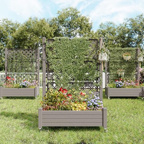 Fancyango Raised Garden Bed with Wheels 61.2" H -Medium Gray - color: Medium Gray, size: 61.2"H